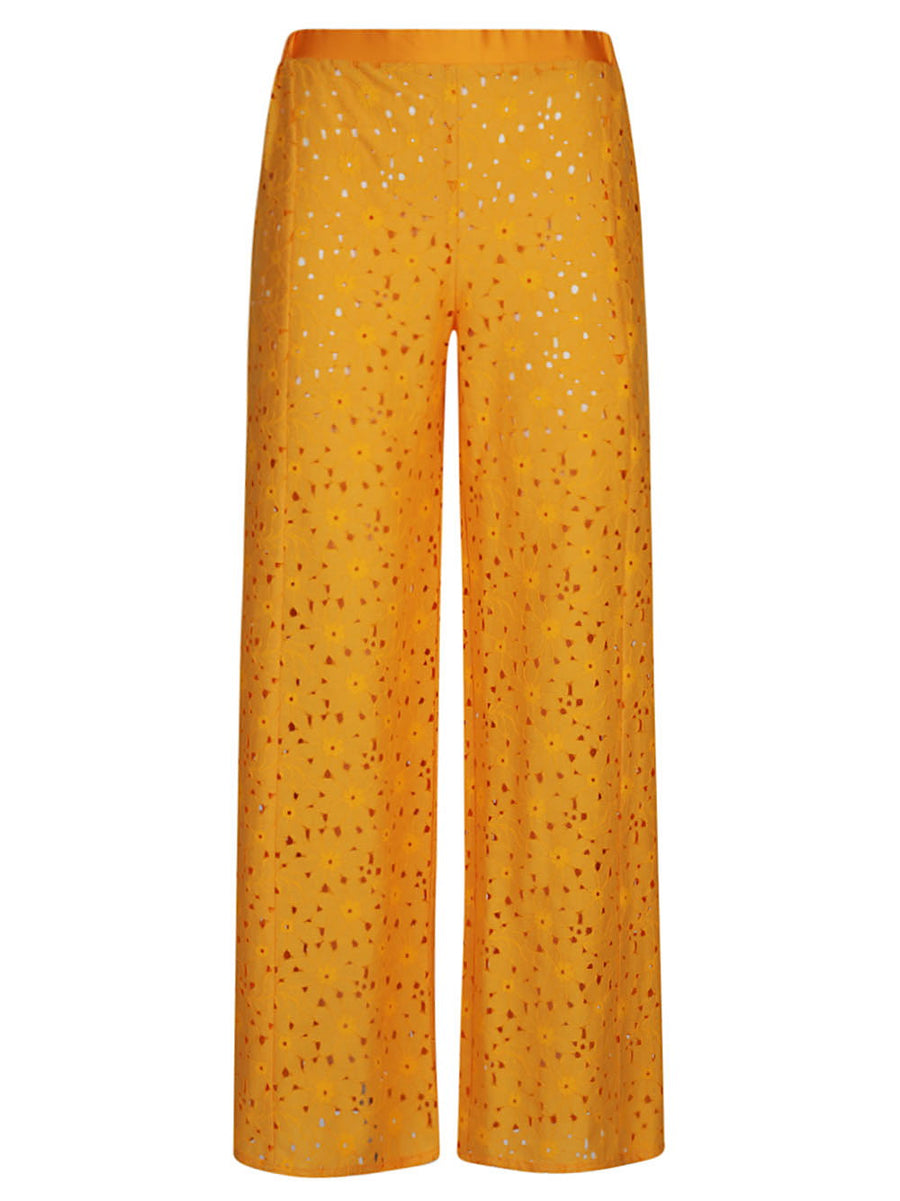 Feel Me Fab Tartana Wide Leg Trousers for Women in Yellow Versatile Cotton Blend True to Size
