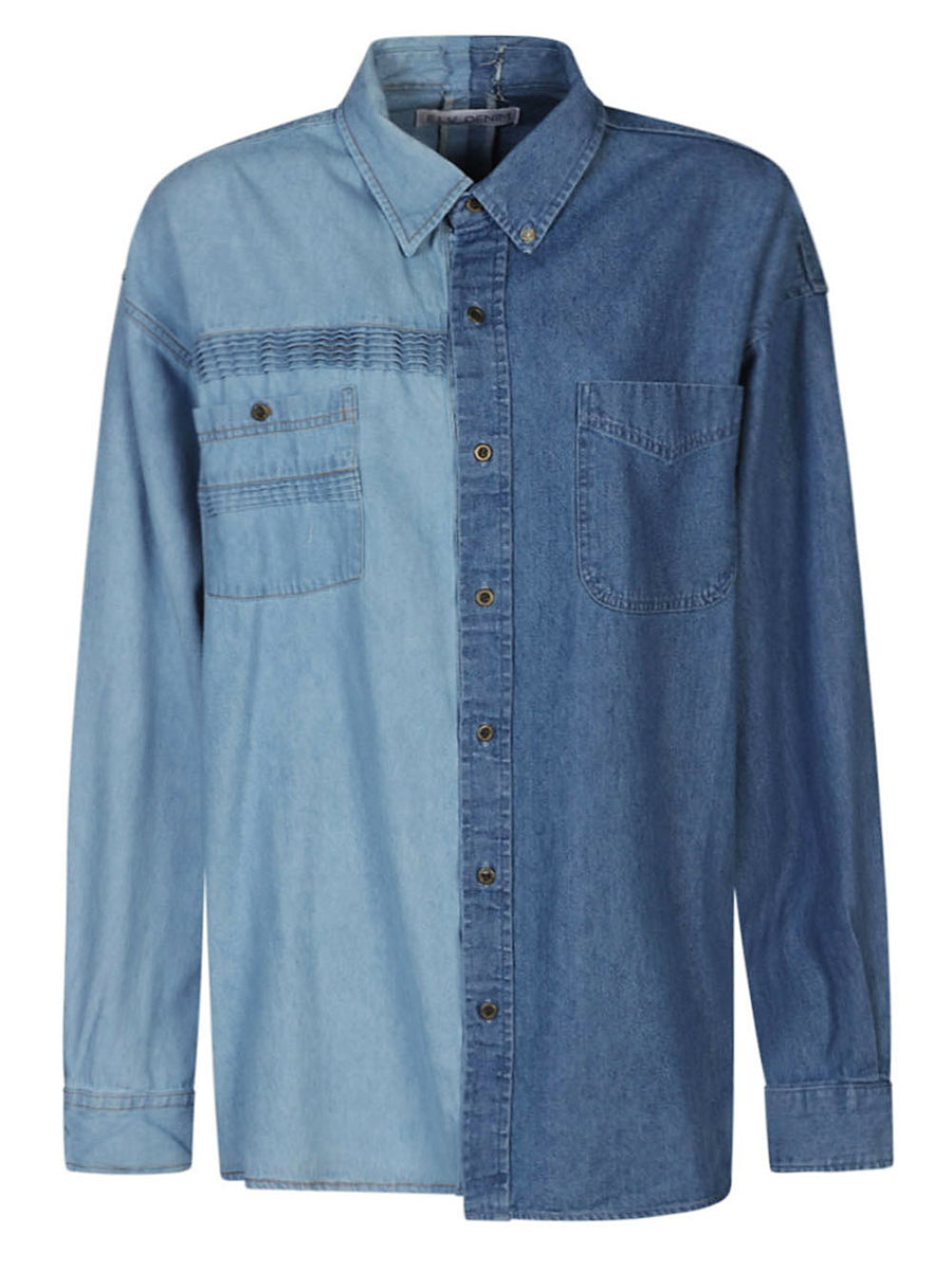 E.L.V. Denim Contrast Denim Shirt Women One Size One Hundred Percent Cotton Timeless Everyday Essential
