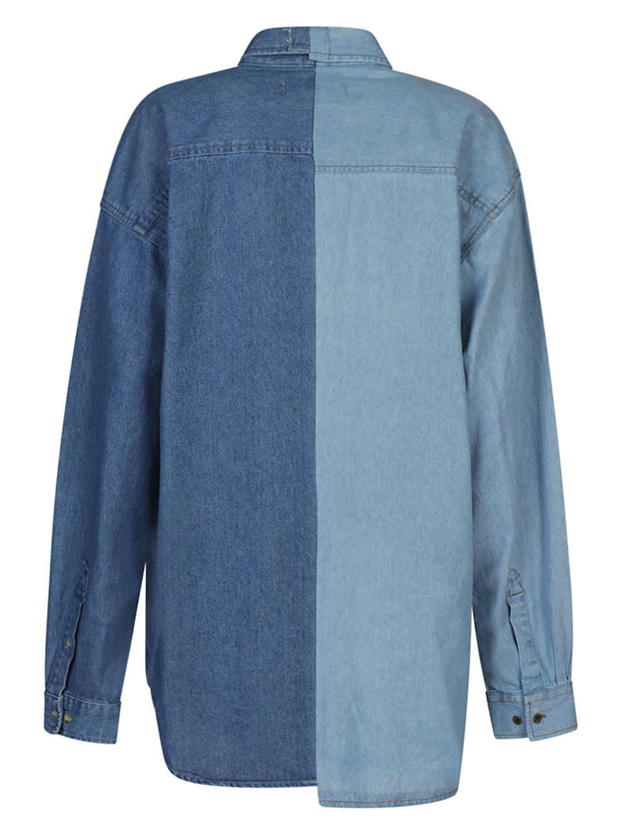 E.L.V. Denim Contrast Denim Shirt Women One Size One Hundred Percent Cotton Timeless Everyday Essential