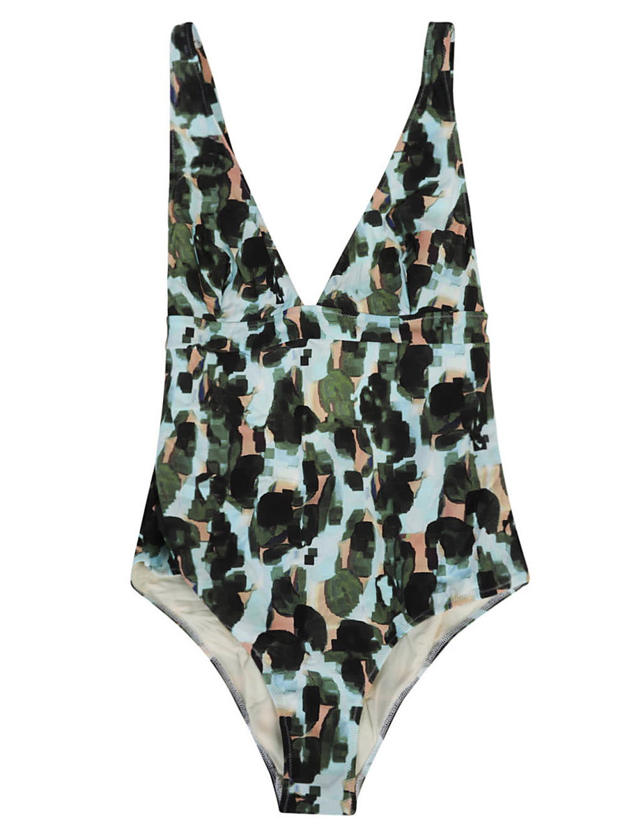 Feel Me Fab Crossy Printed One Piece Swimsuit For Women Flattering Comfort With Stretch Green Resort Wear