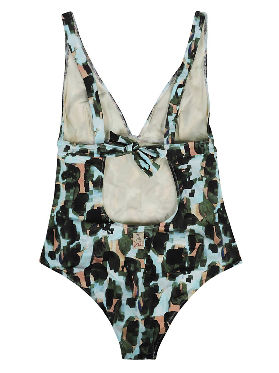 Feel Me Fab Crossy Printed One Piece Swimsuit For Women Flattering Comfort With Stretch Green Resort Wear