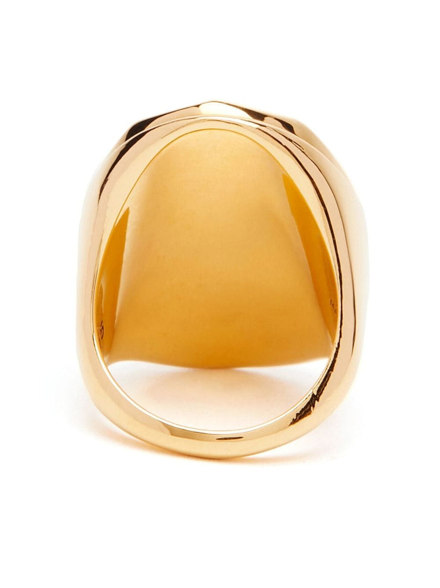 Alexander McQueen Faceted Stone Ring Gold Tone Brass Bold Signature Logo Statement For Women