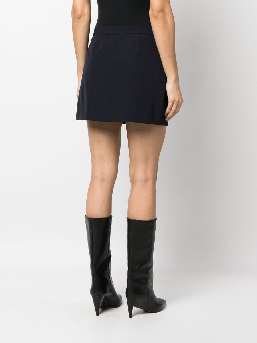 Alexander McQueen Navy Wool Cotton Wrap Mini Skirt High Waist With Gold Button Details For Women