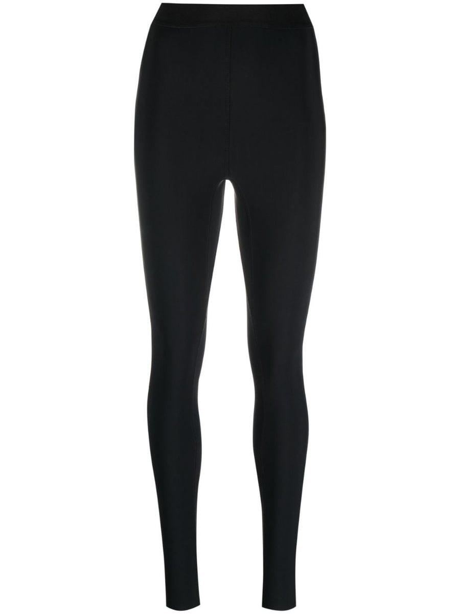 Wardrobe.NYC High Waist Zipped Leggings For Women Black Sleek Silhouette Elastic Waist Rear Slit
