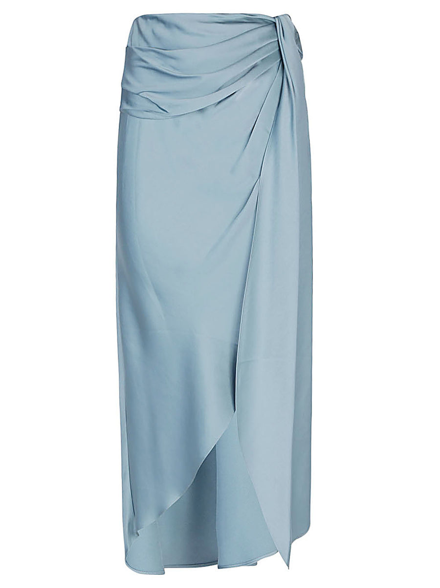 Jonathan Simkhai Elisabetta Draped Satin Midi Skirt Clear Blue For Women Luxurious Asymmetric Hem Ruched Waist