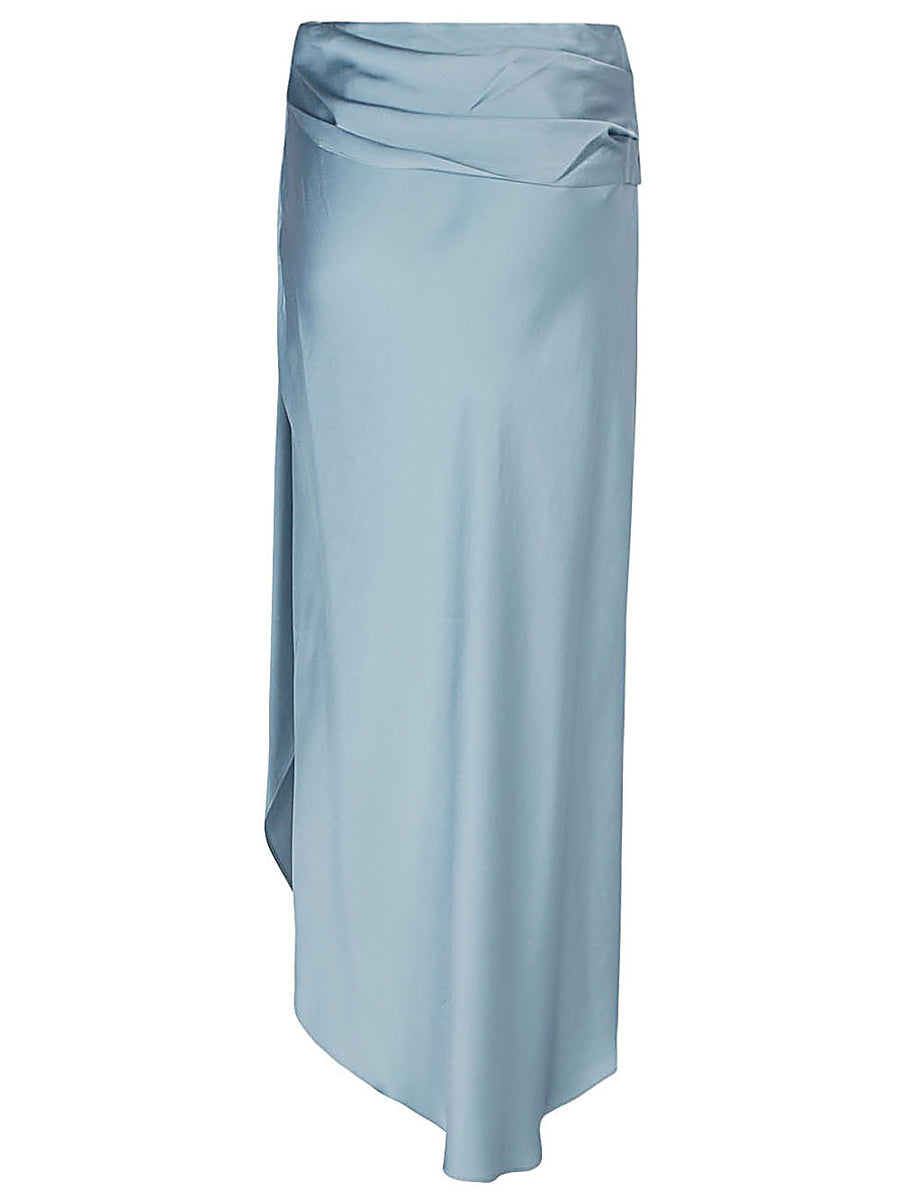 Jonathan Simkhai Elisabetta Draped Satin Midi Skirt Clear Blue For Women Luxurious Asymmetric Hem Ruched Waist