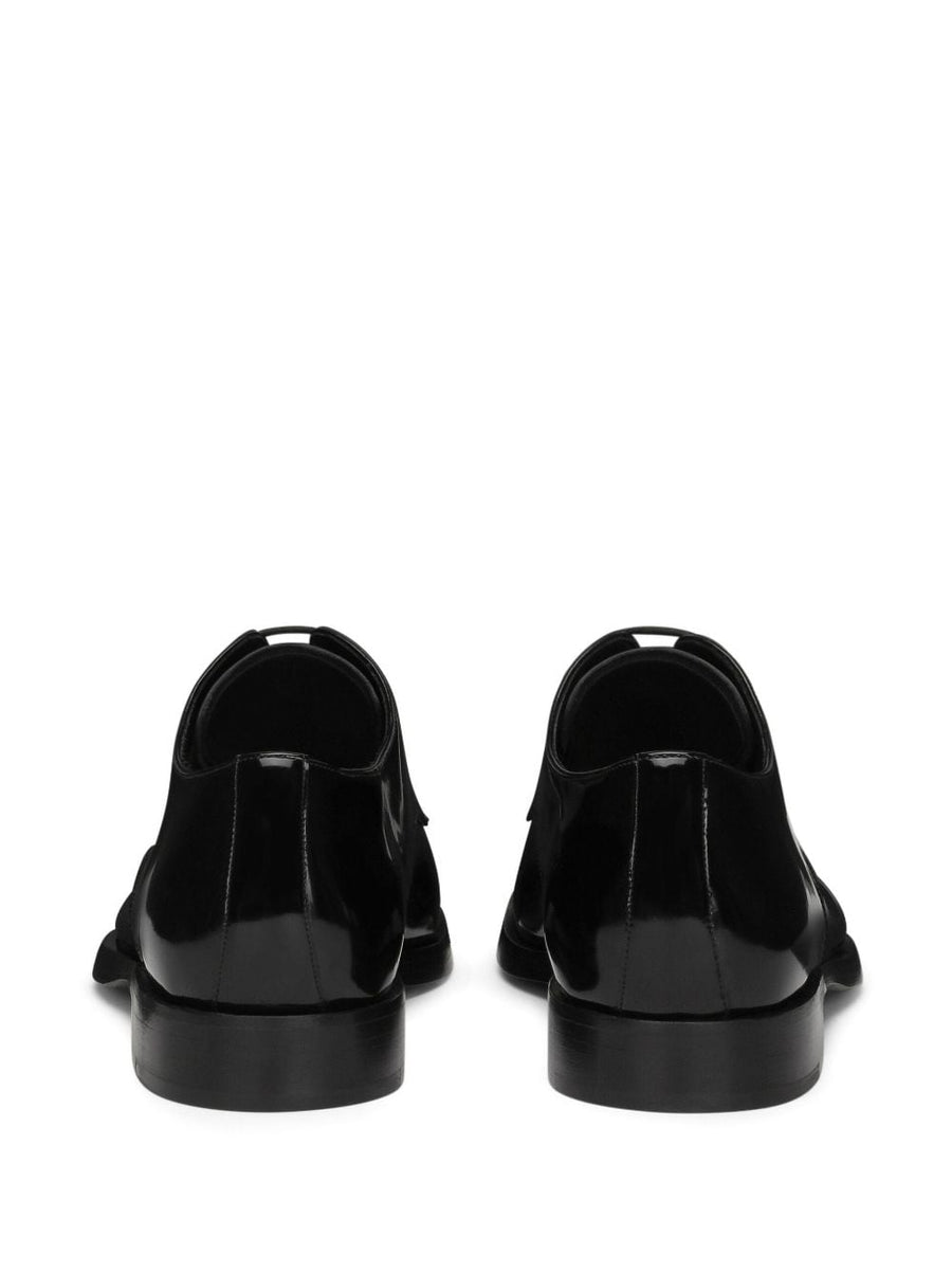 Dolce & Gabbana Leather Derby Shoes For Men Black Calf Leather Patent Finish Luxury Formal Wear