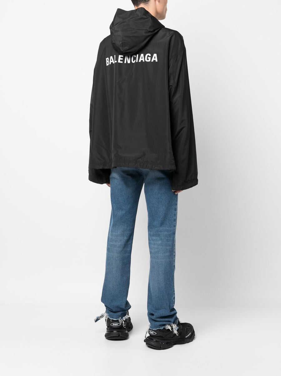 Balenciaga Logo Print Hooded Windbreaker for Women Lightweight Citywear with Two Way Zip