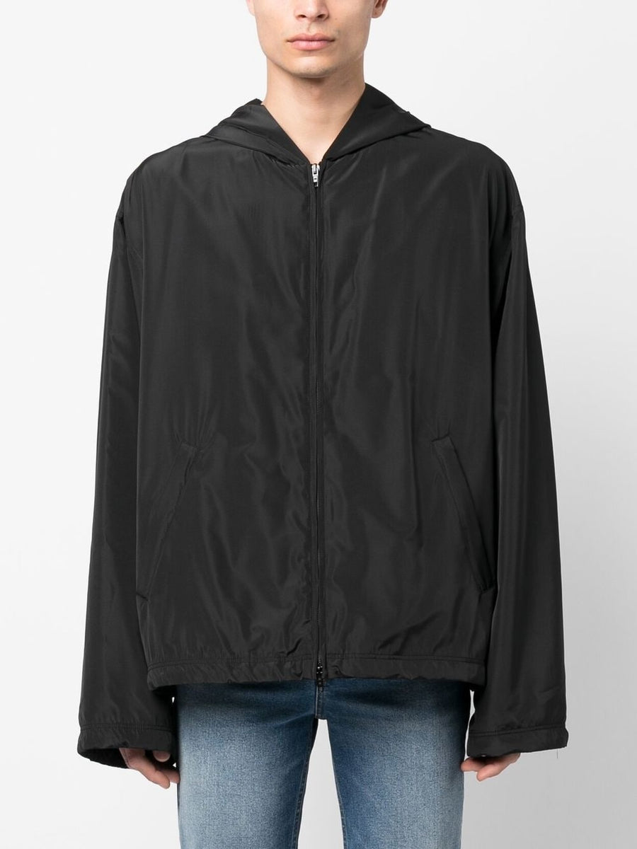 Balenciaga Logo Print Hooded Windbreaker for Women Lightweight Citywear with Two Way Zip