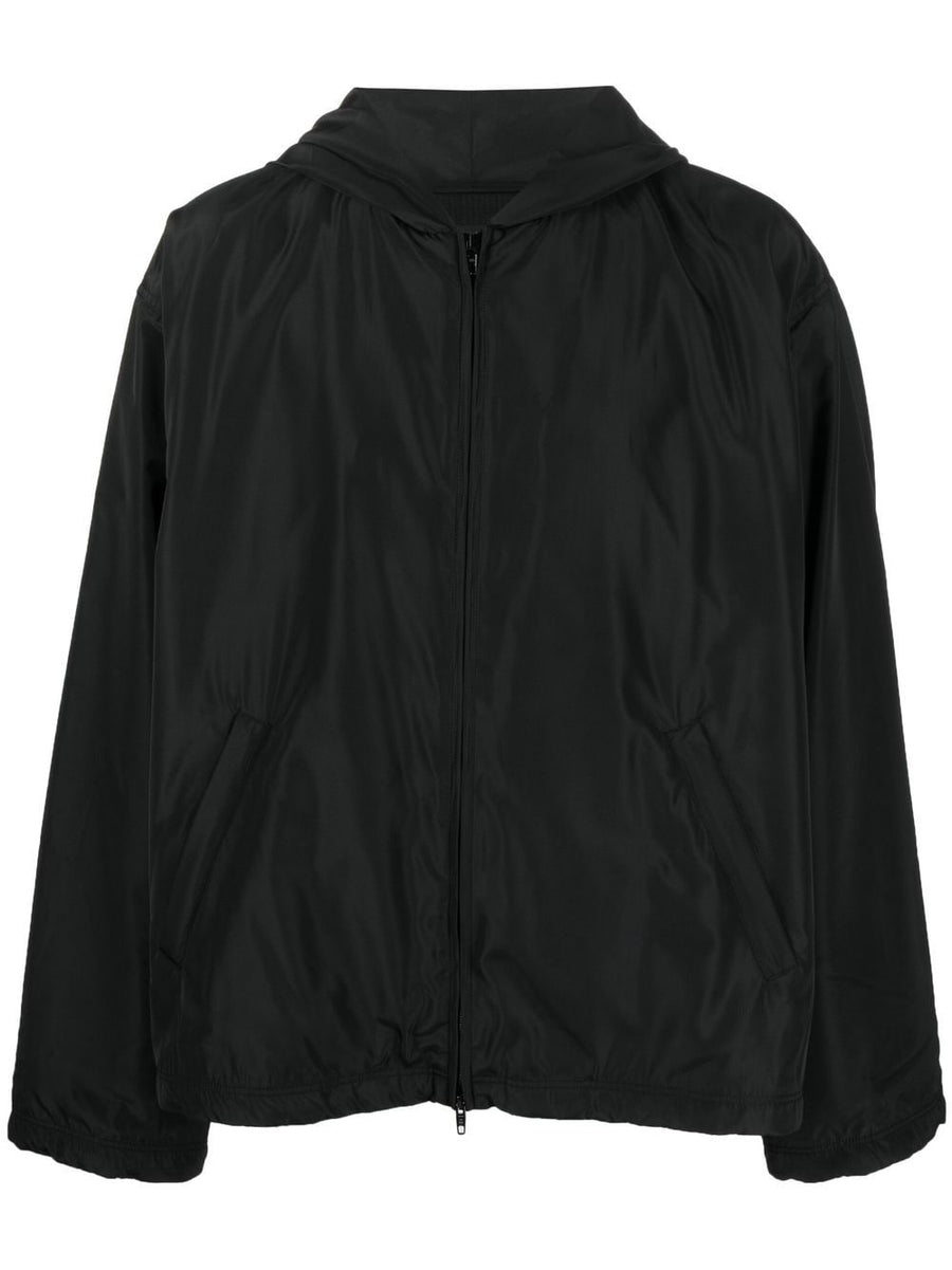 Balenciaga Logo Print Hooded Windbreaker for Women Lightweight Citywear with Two Way Zip