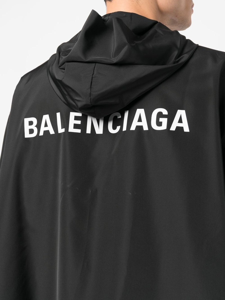 Balenciaga Logo Print Hooded Windbreaker for Women Lightweight Citywear with Two Way Zip