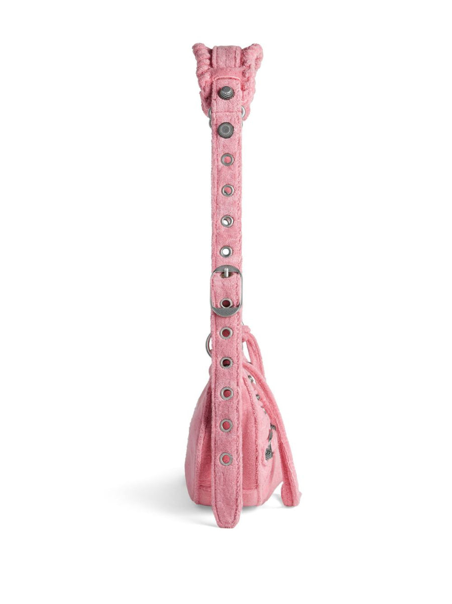Balenciaga Le Cagole XS Denim Shoulder Bag For Women Flamingo Pink Tactile Finish Signature Hardware