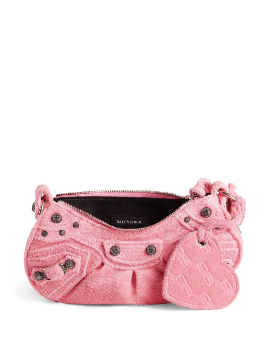 Balenciaga Le Cagole XS Denim Shoulder Bag For Women Flamingo Pink Tactile Finish Signature Hardware