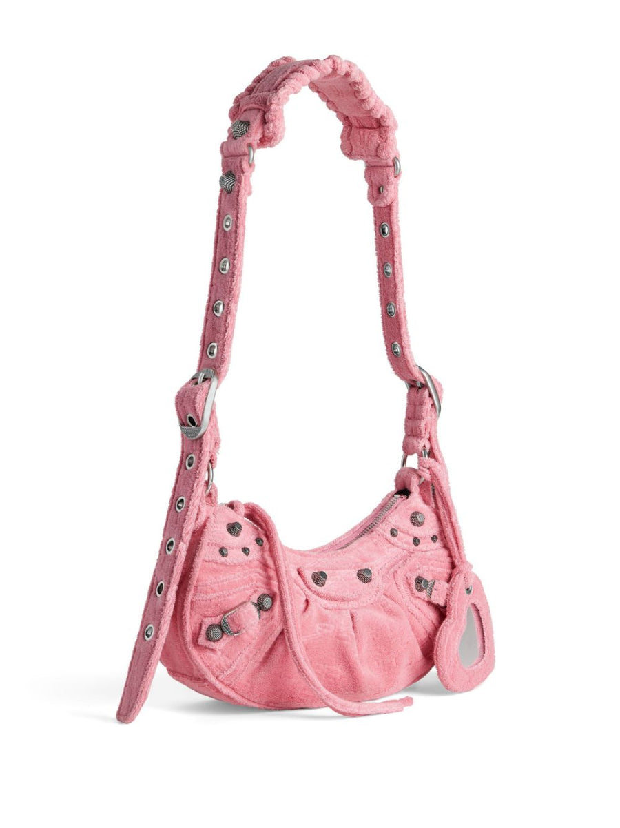 Balenciaga Le Cagole XS Denim Shoulder Bag For Women Flamingo Pink Tactile Finish Signature Hardware