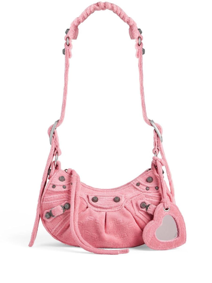 Balenciaga Le Cagole XS Denim Shoulder Bag For Women Flamingo Pink Tactile Finish Signature Hardware
