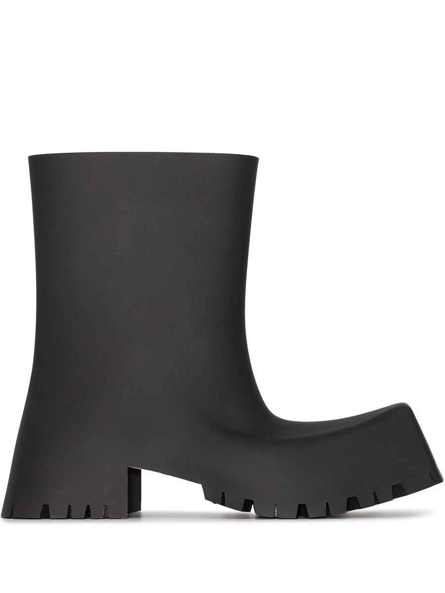 Balenciaga Trooper Rubber Boots For Men Weatherproof Luxury Calf Length Pull On Square Toe Block Heel