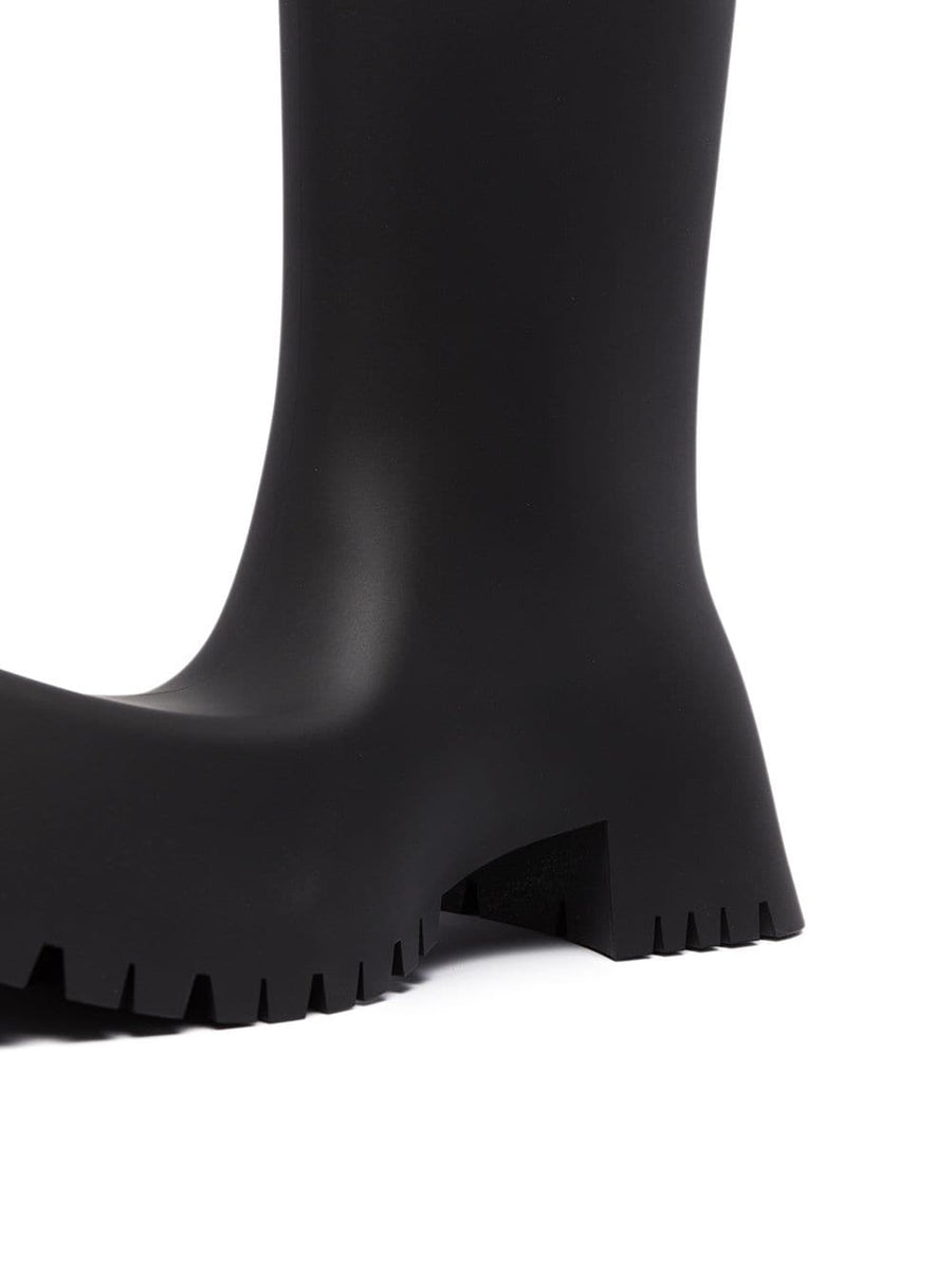 Balenciaga Trooper Rubber Boots For Men Weatherproof Luxury Calf Length Pull On Square Toe Block Heel