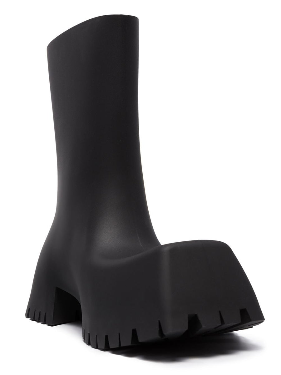 Balenciaga Trooper Rubber Boots For Men Weatherproof Luxury Calf Length Pull On Square Toe Block Heel