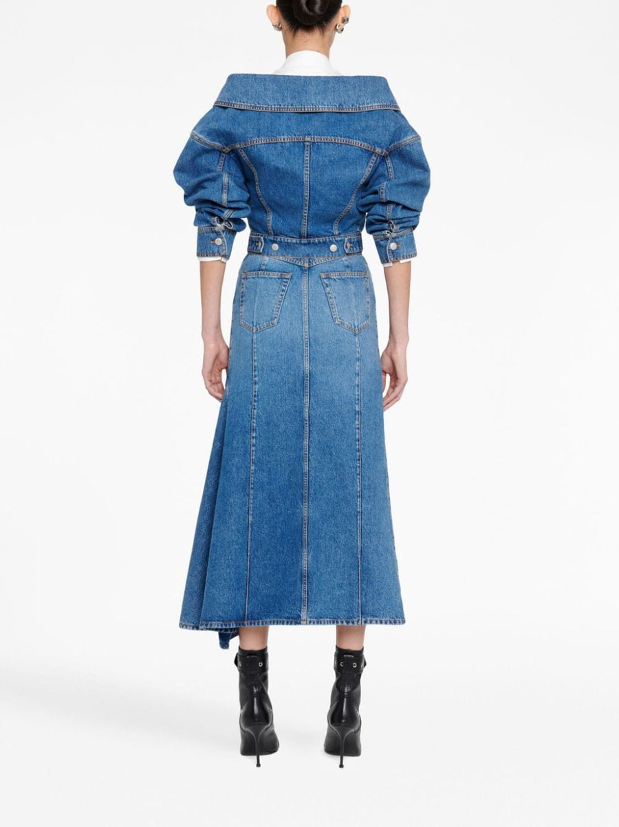 Alexander McQueen Navy Denim Midi Skirt With Architectural Cutouts For Modern Women