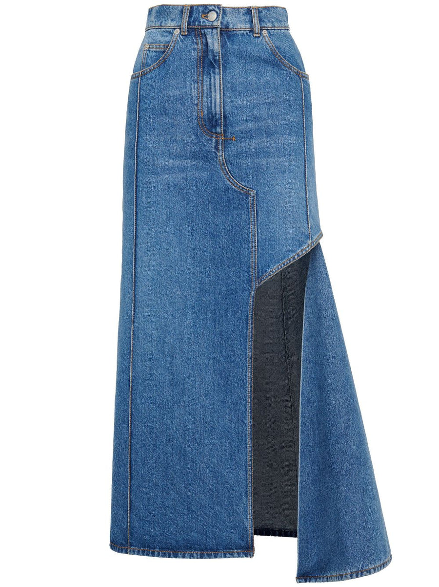 Alexander McQueen Navy Denim Midi Skirt With Architectural Cutouts For Modern Women