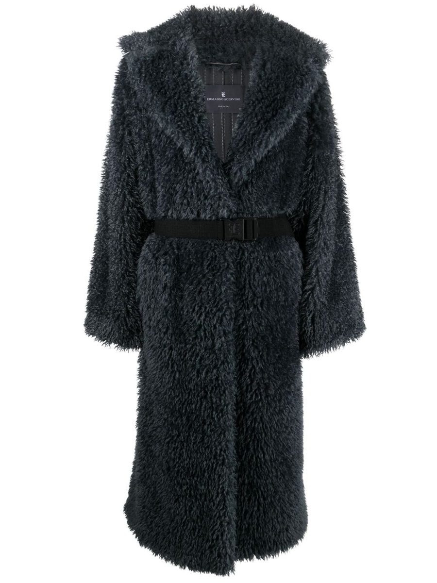 Ermanno Scervino Belted Shearling Wool Coat For Women Luxury Teddy Style Warmth And Sophistication