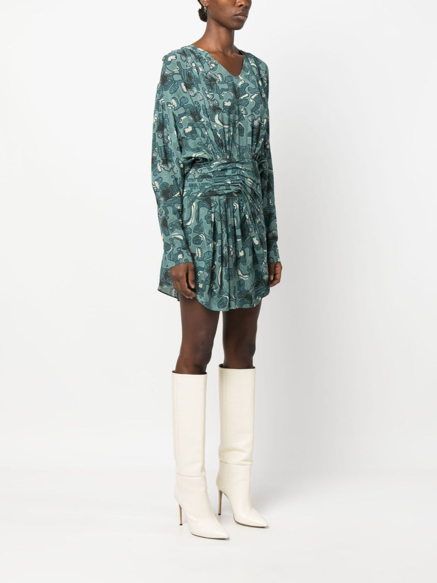 IRO Fontana Luxurious Printed Short Dress For Women With Blue Abstract Print And Draped Detailing