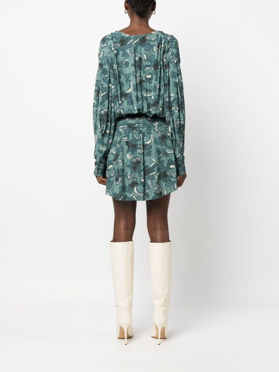 IRO Fontana Luxurious Printed Short Dress For Women With Blue Abstract Print And Draped Detailing