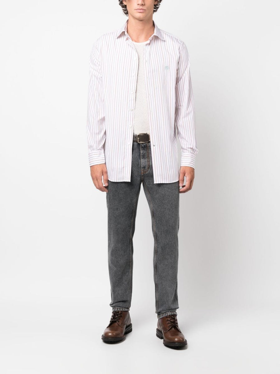 Etro Striped Embroidered Shirt For Men Premium Pure Cotton Luxury Smart Casual Essential