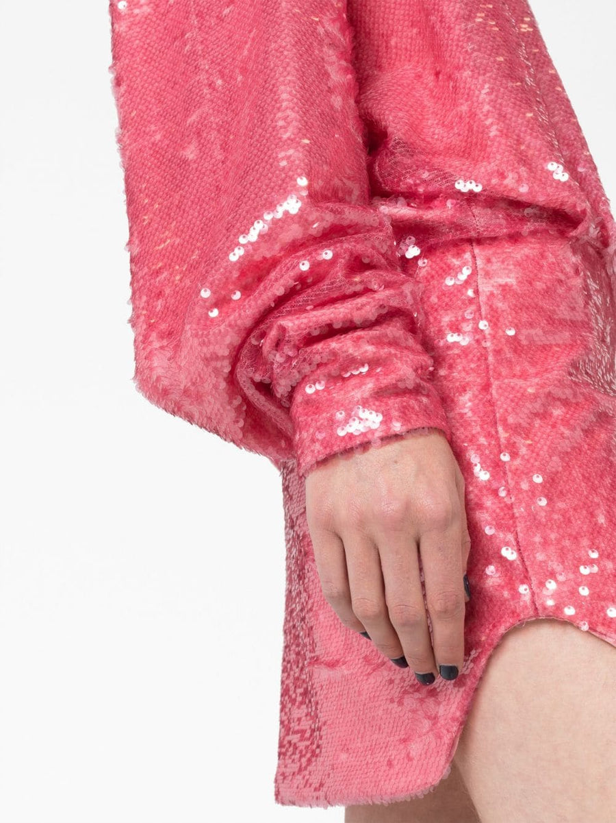 The Attico Gael Sequined Mini Dress For Women Ultra Glam Coral Pink V Neck Sparkle