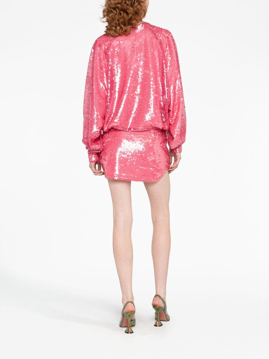 The Attico Gael Sequined Mini Dress For Women Ultra Glam Coral Pink V Neck Sparkle