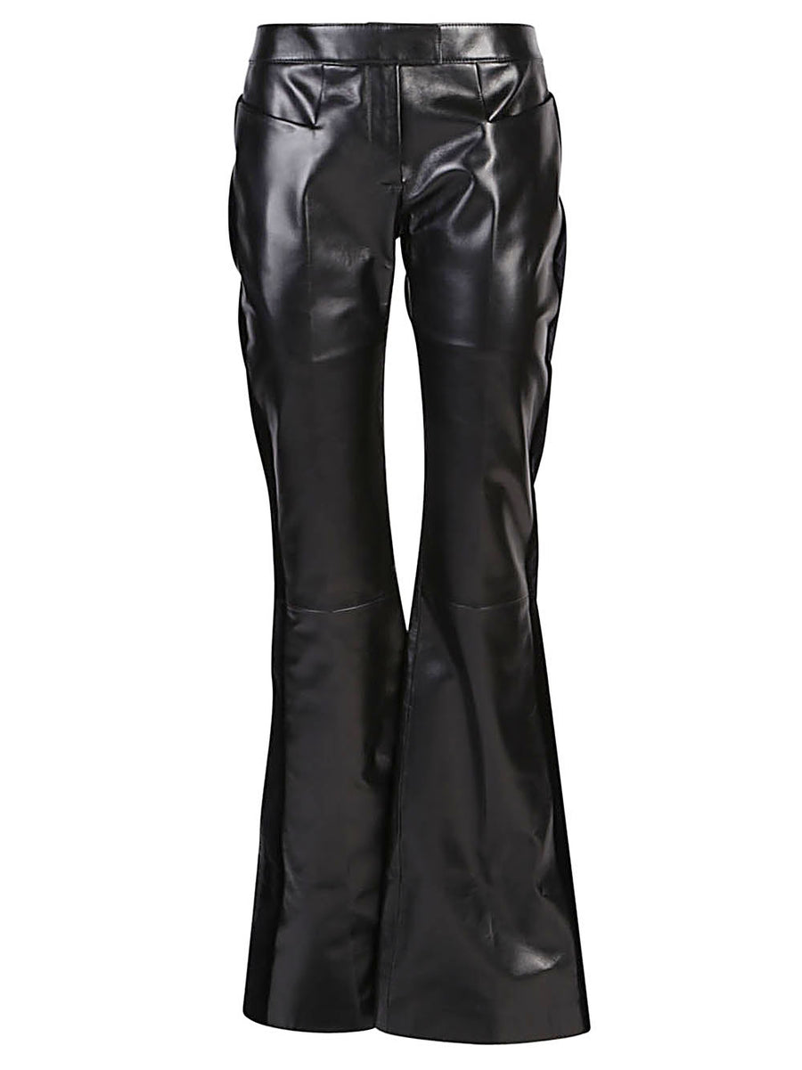 Tom Ford Leather Velvet Flared Trousers For Women Black Lambskin With Velvet Detailing Luxurious Silhouette