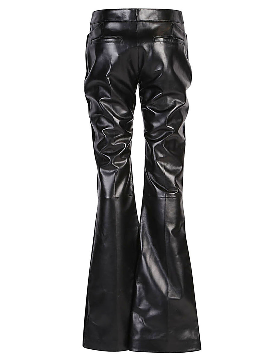 Tom Ford Leather Velvet Flared Trousers For Women Black Lambskin With Velvet Detailing Luxurious Silhouette