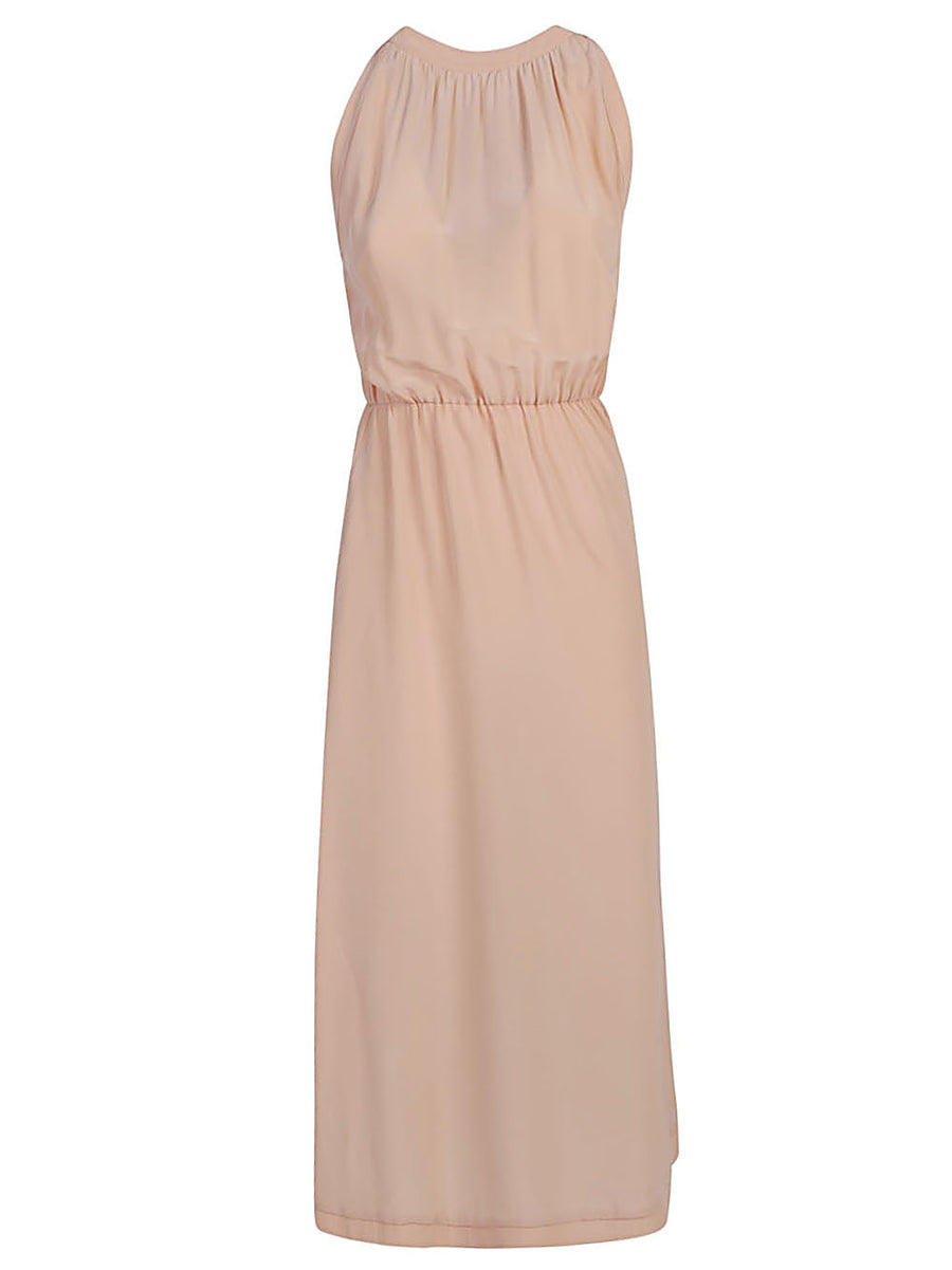 Crida Silk Midi Dress Pink 100 Percent Silk Resort Ready True To Size Draped Silhouette For Women