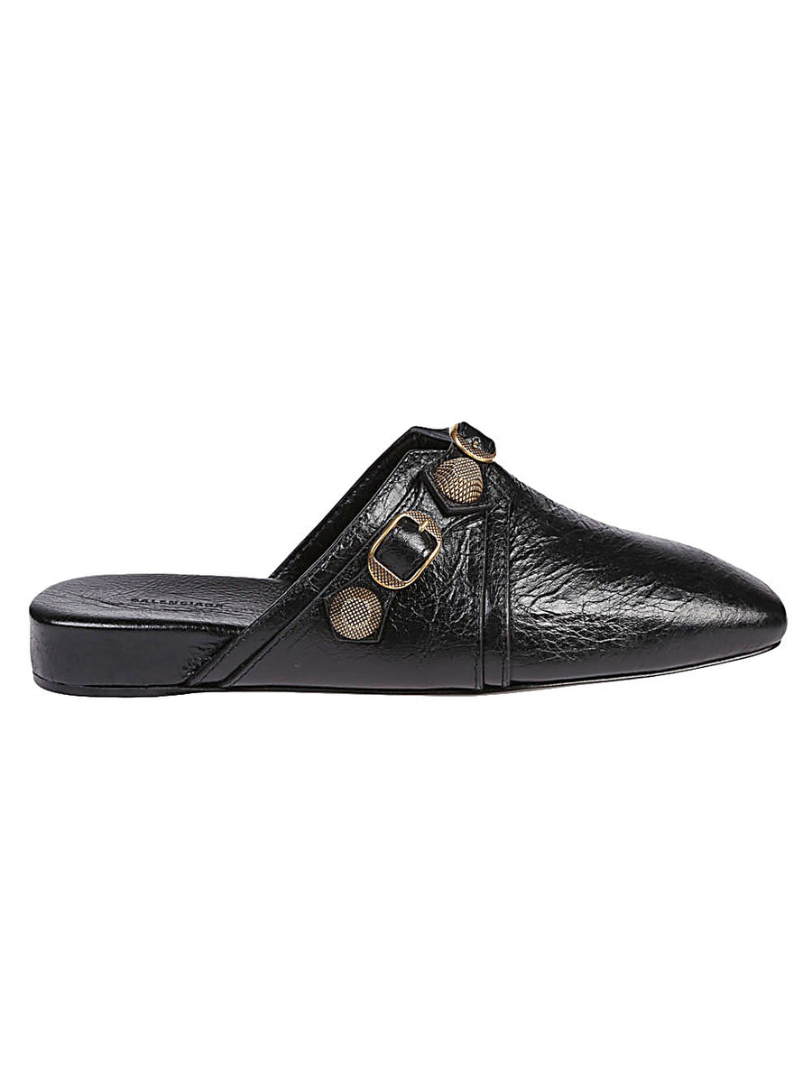Balenciaga Cozy Cagole Leather Mules Black For Women Luxury Statement Backless Slip Ons One Inch Heel