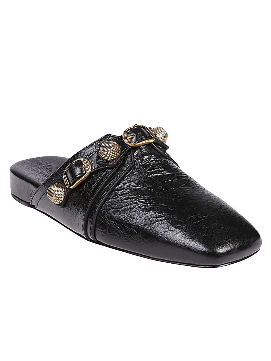Balenciaga Cozy Cagole Leather Mules Black For Women Luxury Statement Backless Slip Ons One Inch Heel