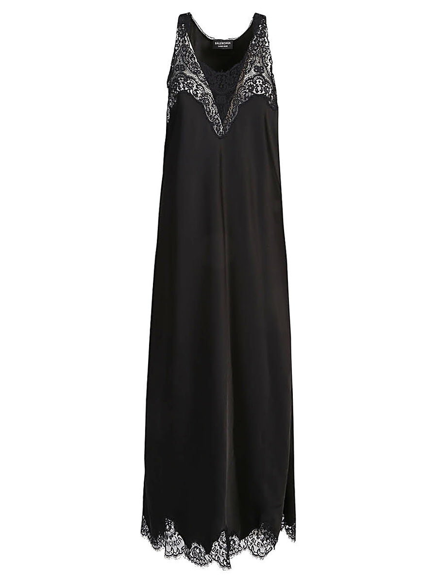 Balenciaga Lace Trim Maxi Dress V Neck Sleeveless For Women Premium Beachwear And Resort Wear