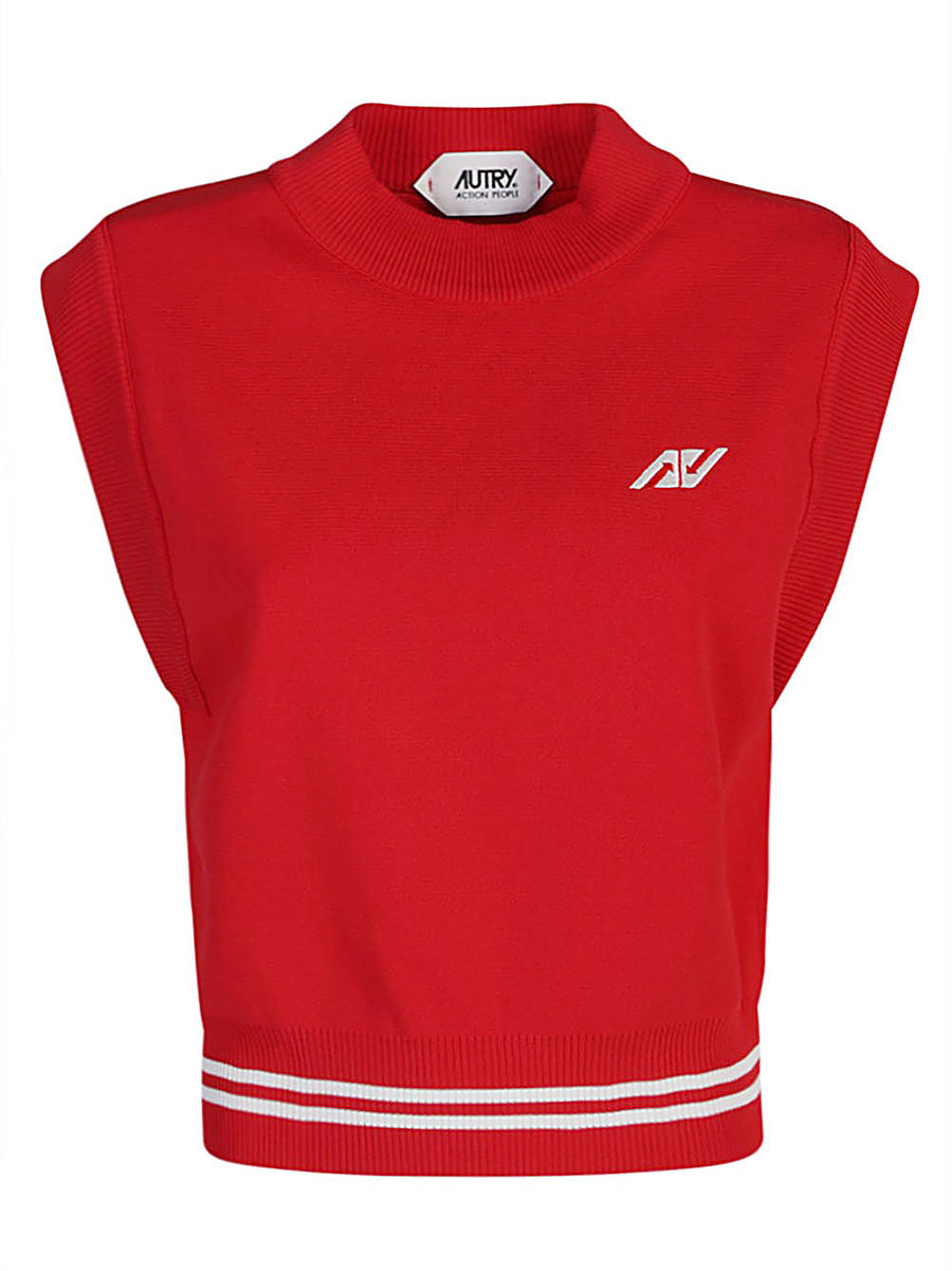 Autry Logo Vest For Women Easy Layering Round Neckline With Contrast Logo And Graphic Detailing