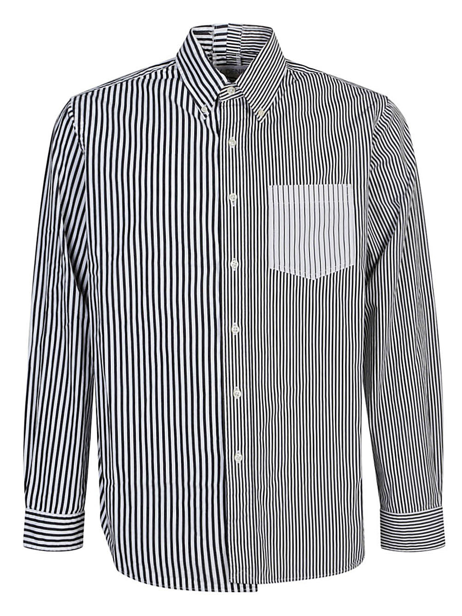 E.L.V. Denim Contrast Striped Cotton Shirt For Women One Size Fits True To Size Now