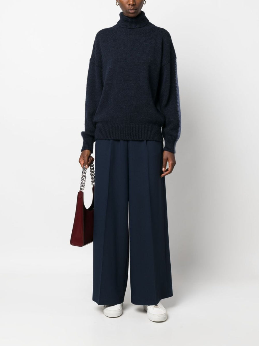 Alysi Mohair Wool Turtleneck Sweater for Women Luxury Warmth Two Tone Midnight Blue Powder Blue