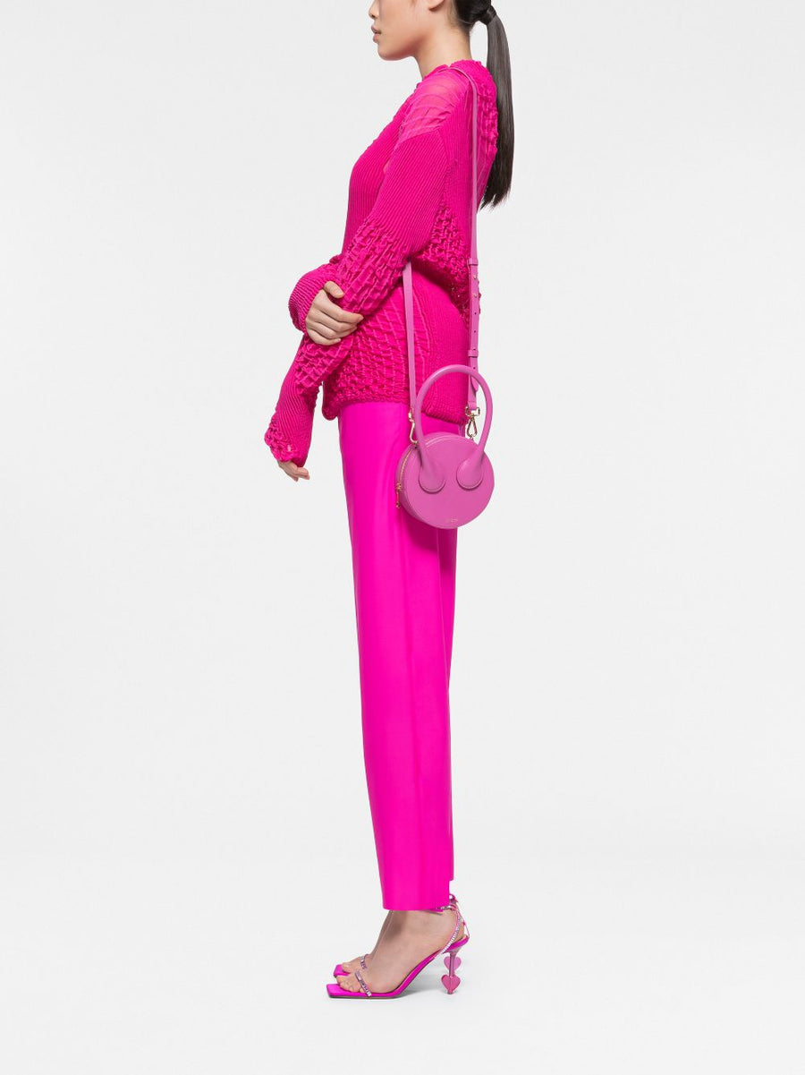 Az Factory Round Cake Tote Bag By Ester Manas Fuchsia Calf Leather Clutch Crossbody With Detachable Strap For Women