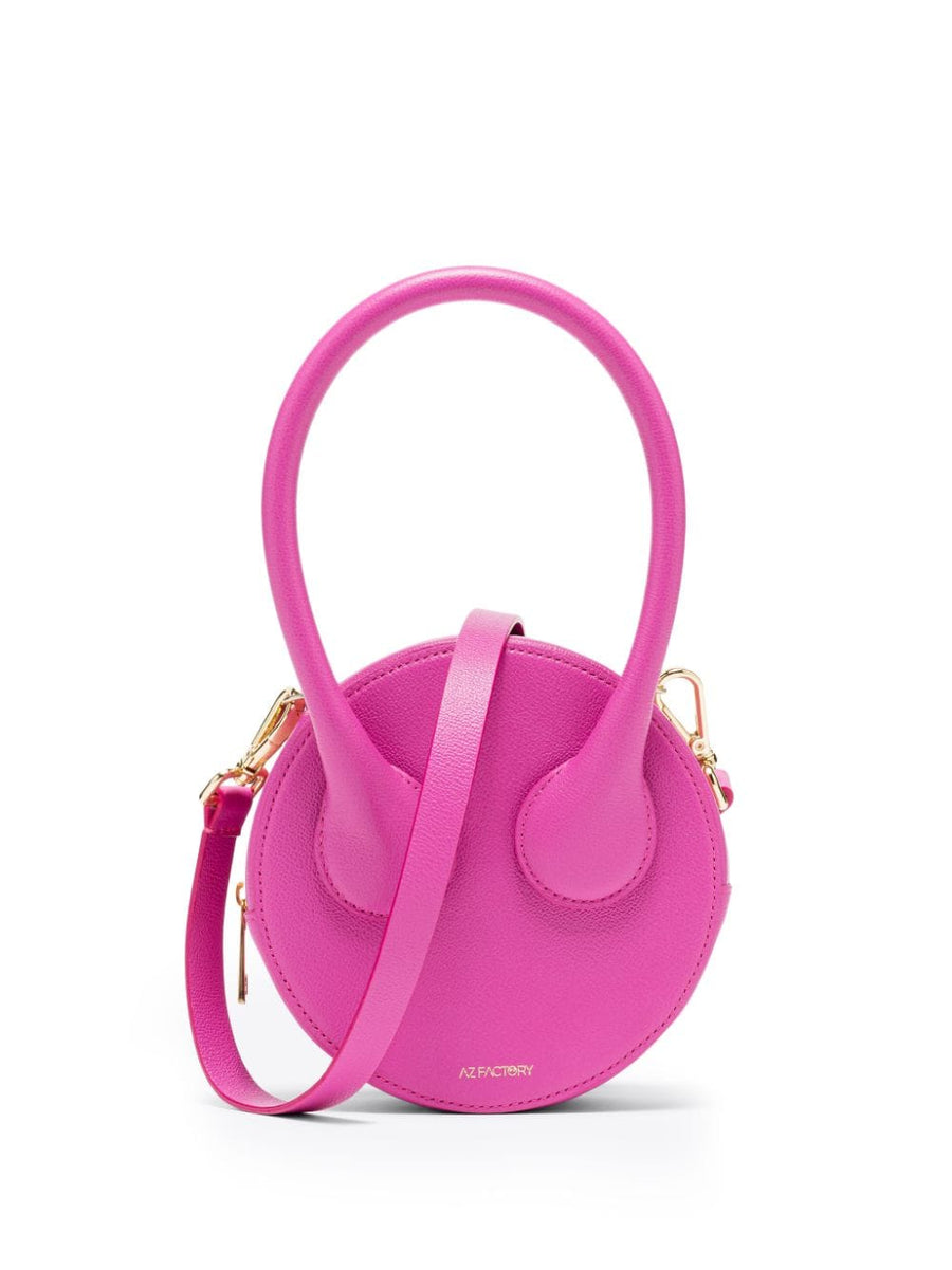 Az Factory Round Cake Tote Bag By Ester Manas Fuchsia Calf Leather Clutch Crossbody With Detachable Strap For Women