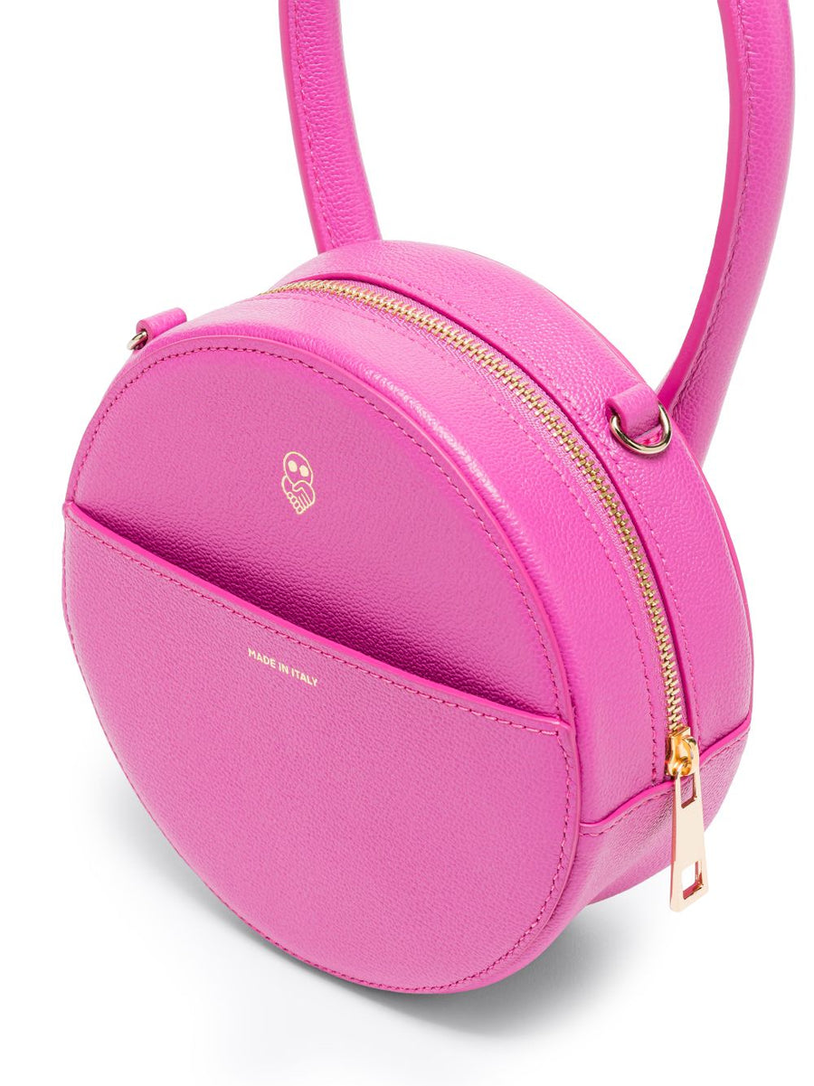 Az Factory Round Cake Tote Bag By Ester Manas Fuchsia Calf Leather Clutch Crossbody With Detachable Strap For Women