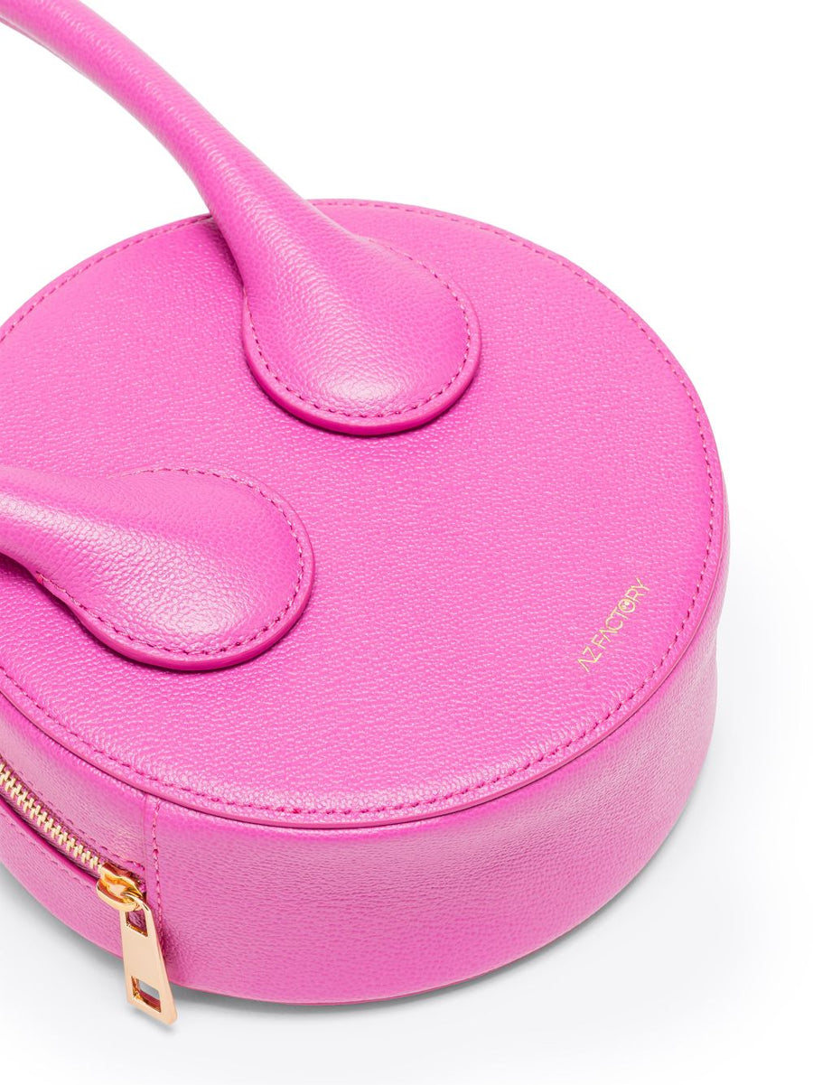 Az Factory Round Cake Tote Bag By Ester Manas Fuchsia Calf Leather Clutch Crossbody With Detachable Strap For Women