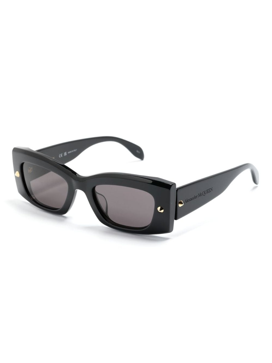 Alexander McQueen Sunglasses Rect Frame With Spike Stud Detail Black Acetate Lenses Grey UV Protection For Women