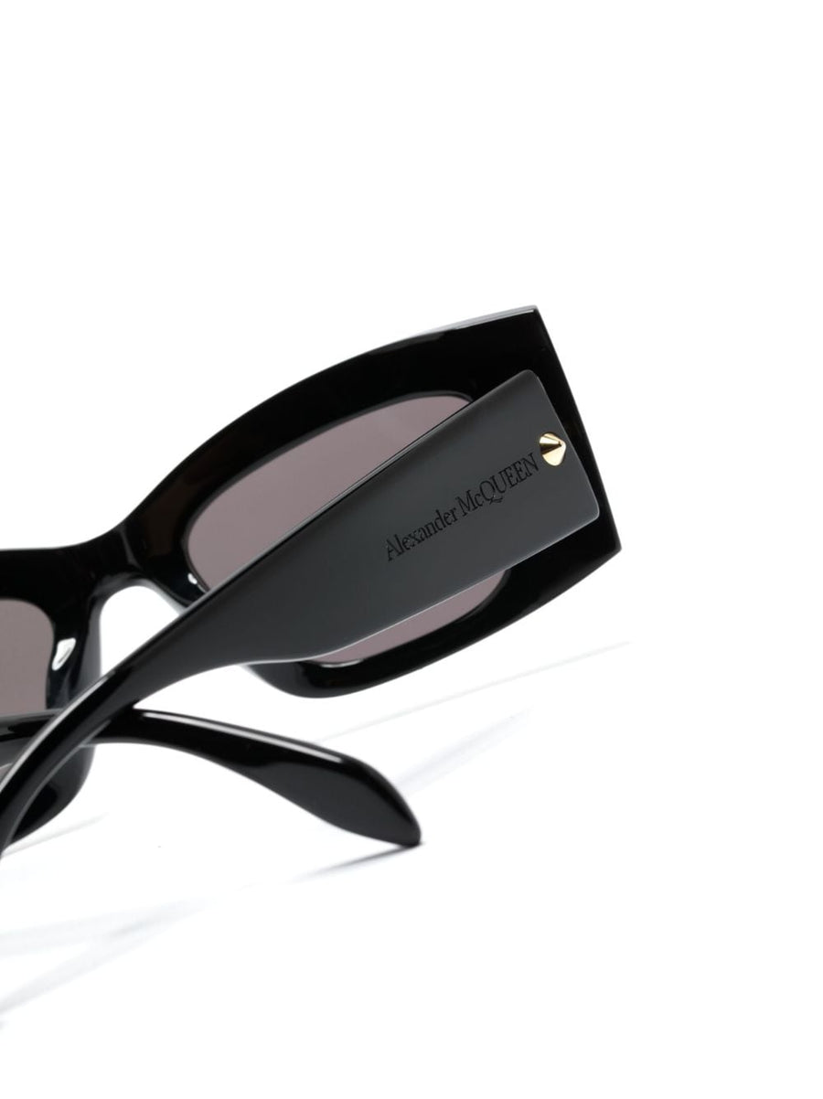 Alexander McQueen Sunglasses Rect Frame With Spike Stud Detail Black Acetate Lenses Grey UV Protection For Women