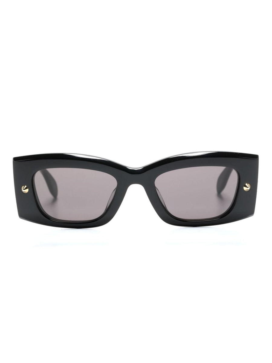 Alexander McQueen Sunglasses Rect Frame With Spike Stud Detail Black Acetate Lenses Grey UV Protection For Women