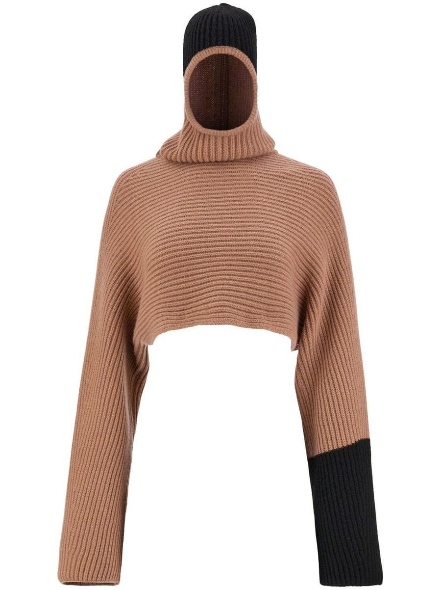 Ferragamo Cashmere Cropped Hoodie For Women Colorblock Wool Blend Luxury Comfort