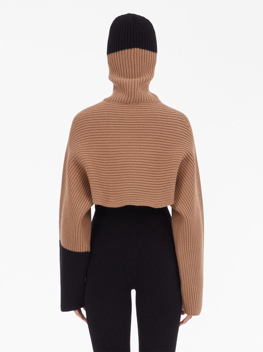 Ferragamo Cashmere Cropped Hoodie For Women Colorblock Wool Blend Luxury Comfort
