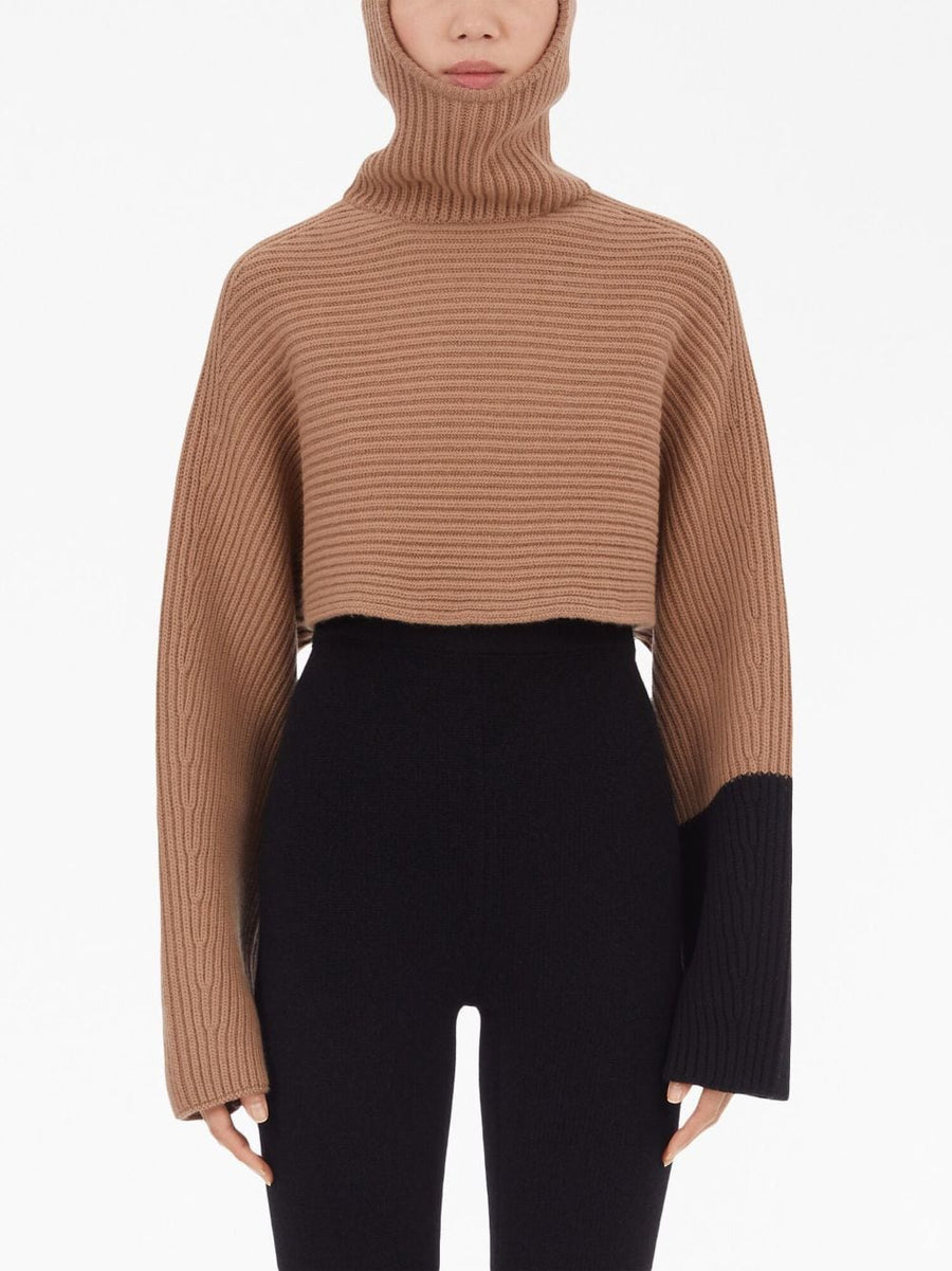 Ferragamo Cashmere Cropped Hoodie For Women Colorblock Wool Blend Luxury Comfort