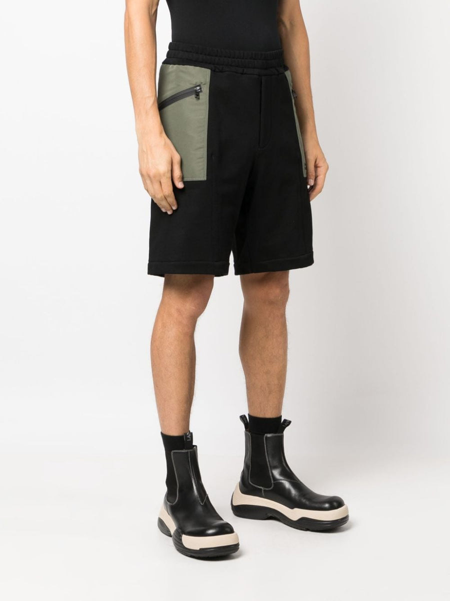 Alexander McQueen Two Tone Elasticated Track Shorts For Men Black Olive Organic Cotton